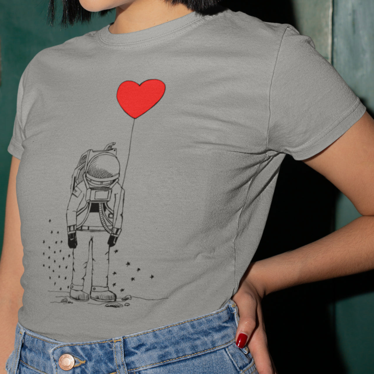 Grey Melange T-shirt Spaceman with heart
