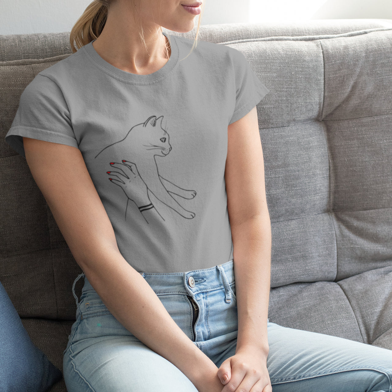 Grey Melange T-shirt Cat