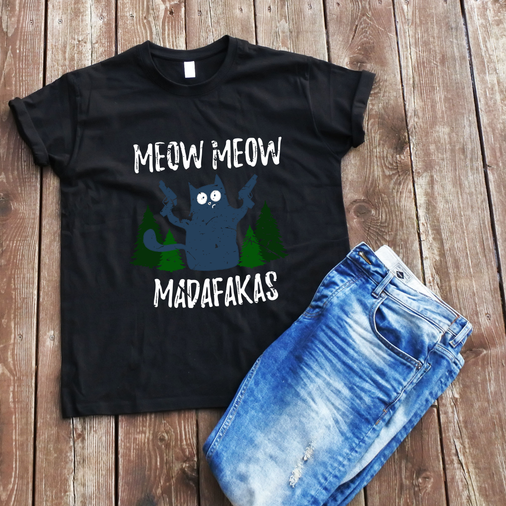 Black T-shirt Meow Meow