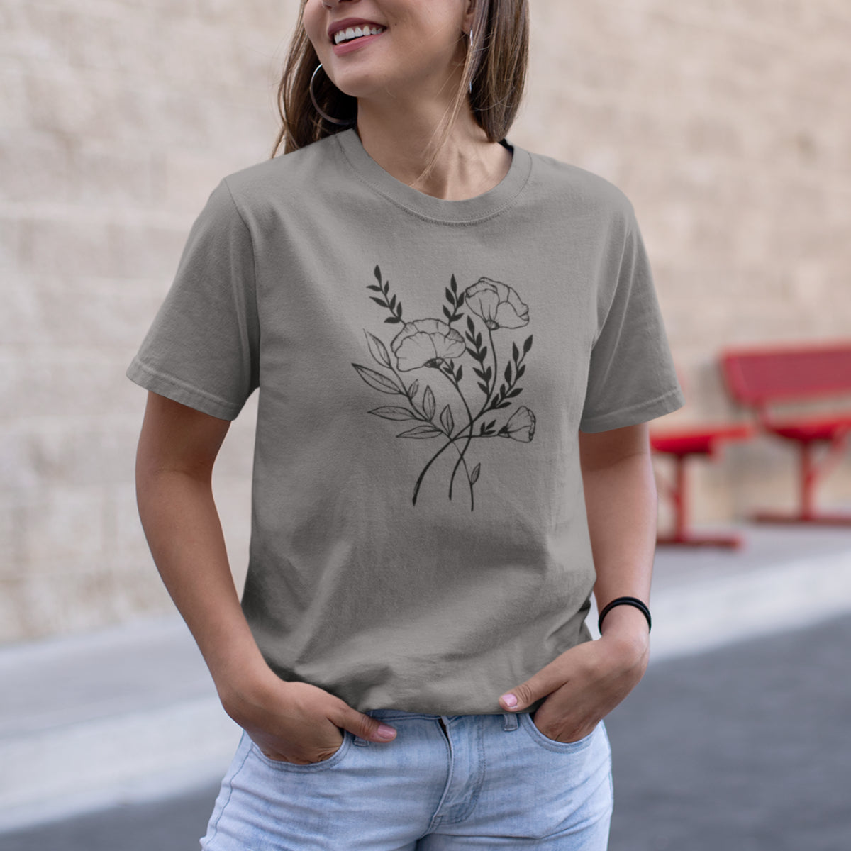 Grey Melange T-shirt Three Flowers