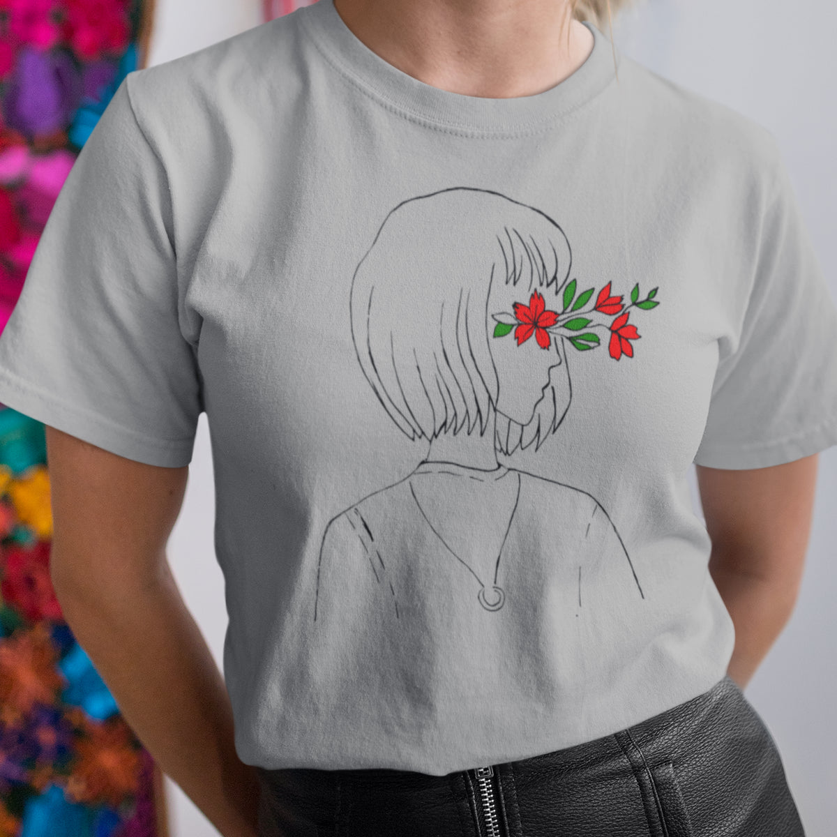 Grey Melange T-shirt Flower vision