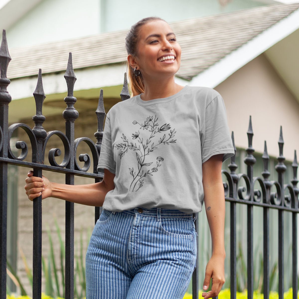 Grey Melange T-shirt Flowers