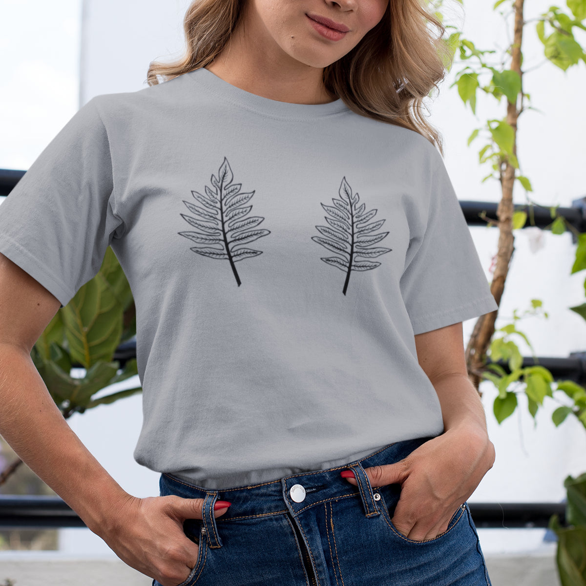 Grey-melange T-shirt Two leaves