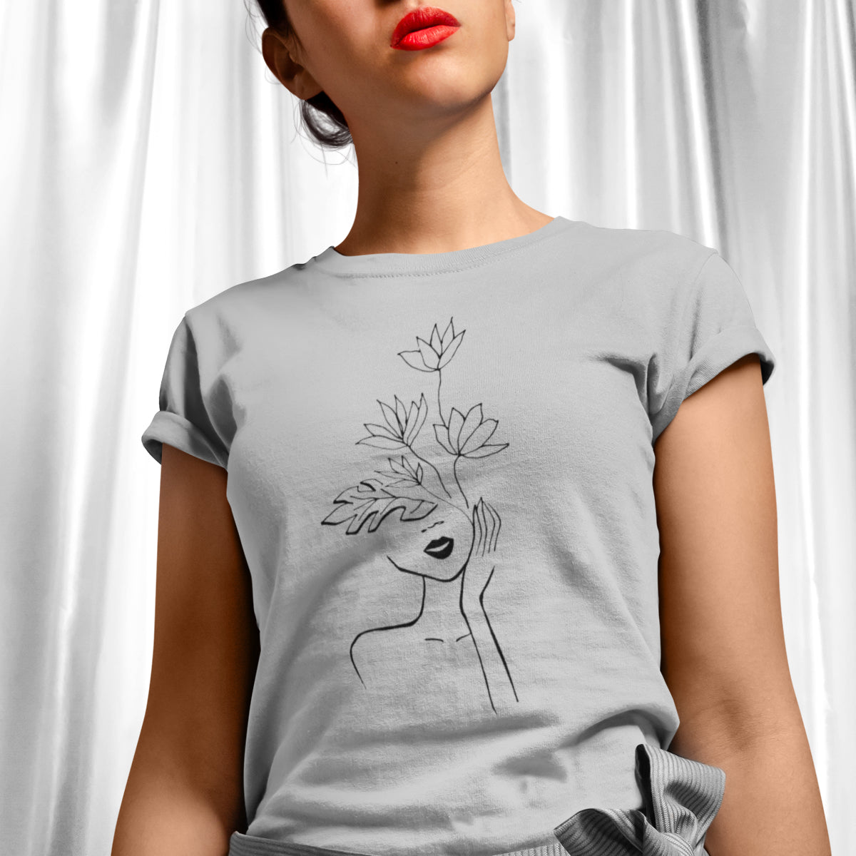 Grey-Melange T-shirt Girl with flowers