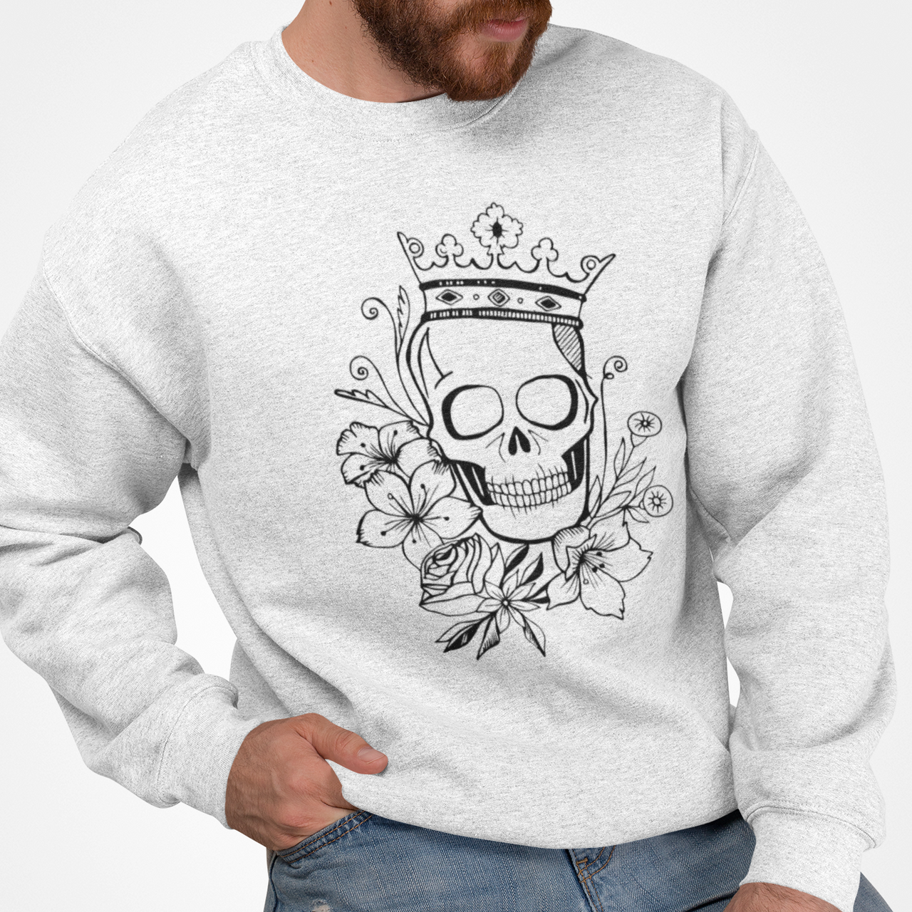 White Sweatshirt B&W Male Skull