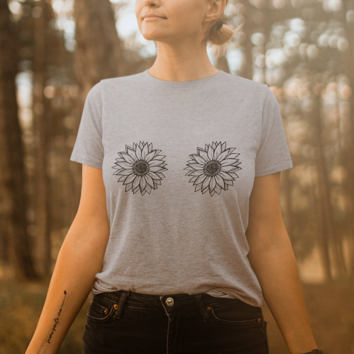 Grey Melange T-shirt Sunflowers