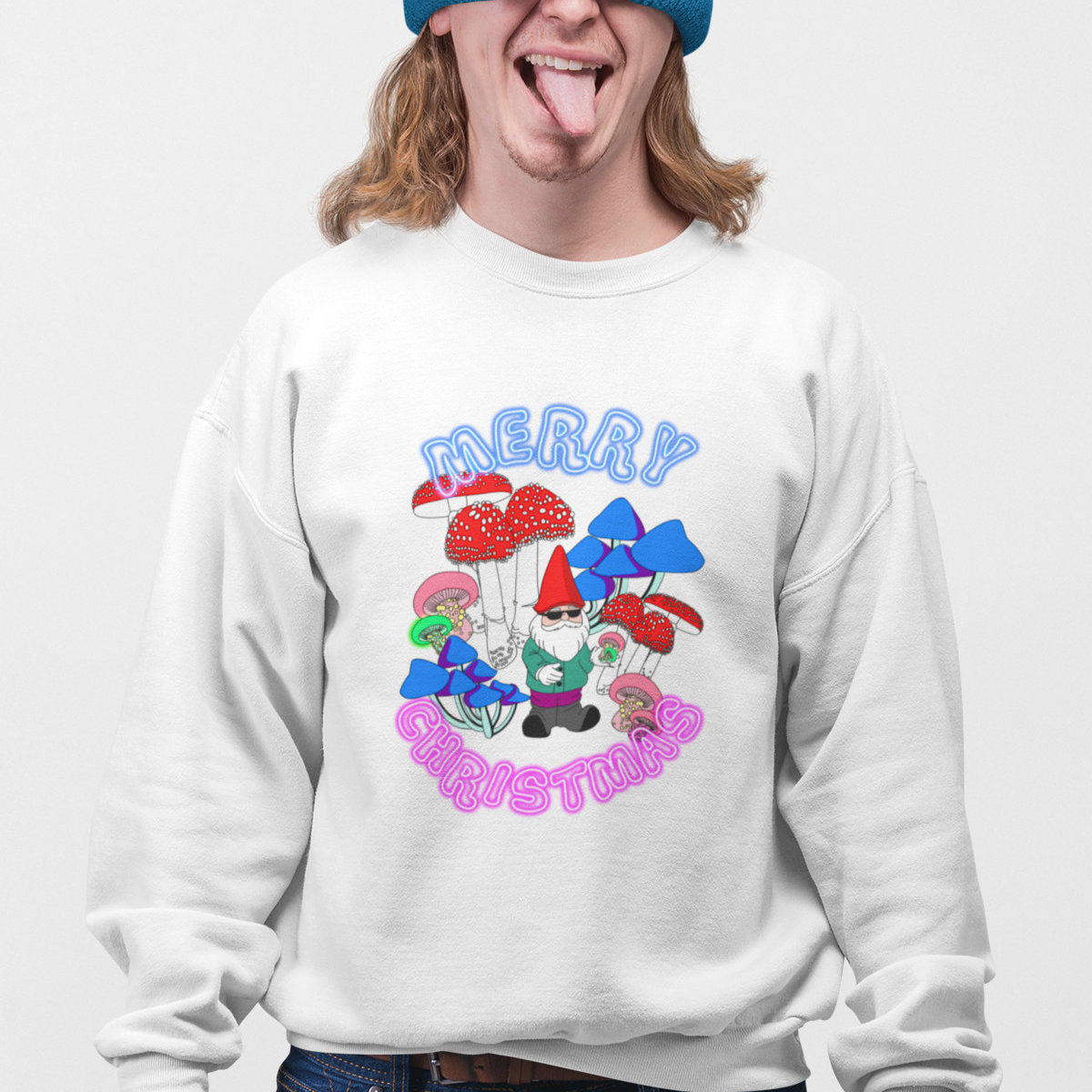 White Sweatshirt Neon Christmas