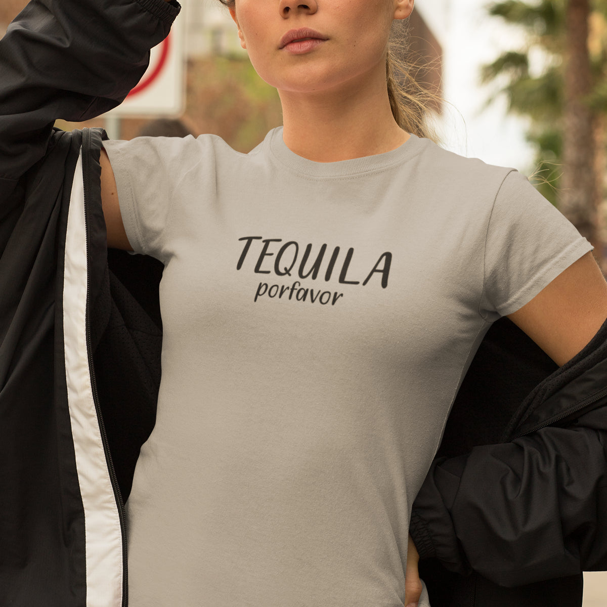 Women's Grey Melange T-Shirt Tequila Porfavor